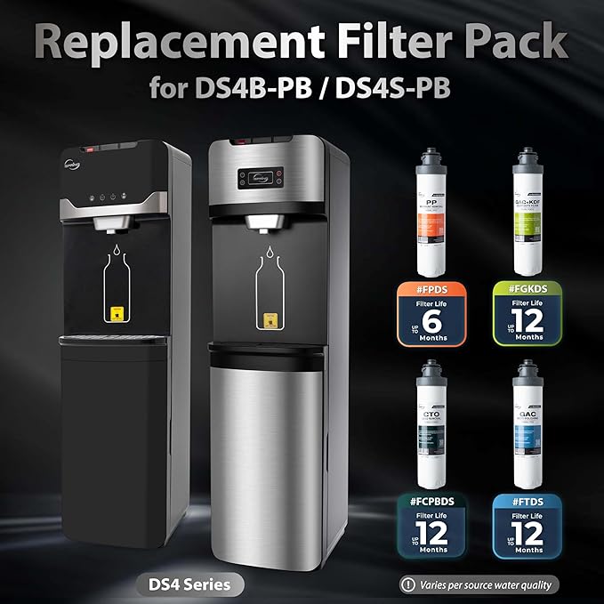 iSpring F5DS-PB Full Filter Replacement Set for DS4B-PB & DS4S-PB Bottleless Water Dispensers, Includes 2x FPDS, 1x FGKDS, 1x FCPBDS and 1x FTDS, Up to 12 Months Based on Usage & Water Quality