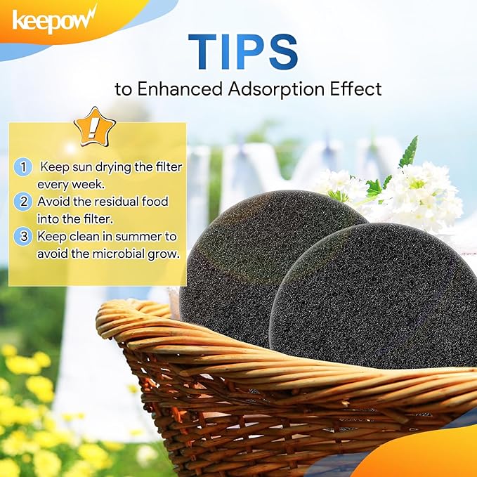 KEEPOW 10 Pack 6.75" Compost Bin Filter Replacement for Kitchen Compost Bin Countertop, Charcoal Filters for Compost Bucket, Activated Carbon Filter for Compost Pail Counter Refill Sets (Round)
