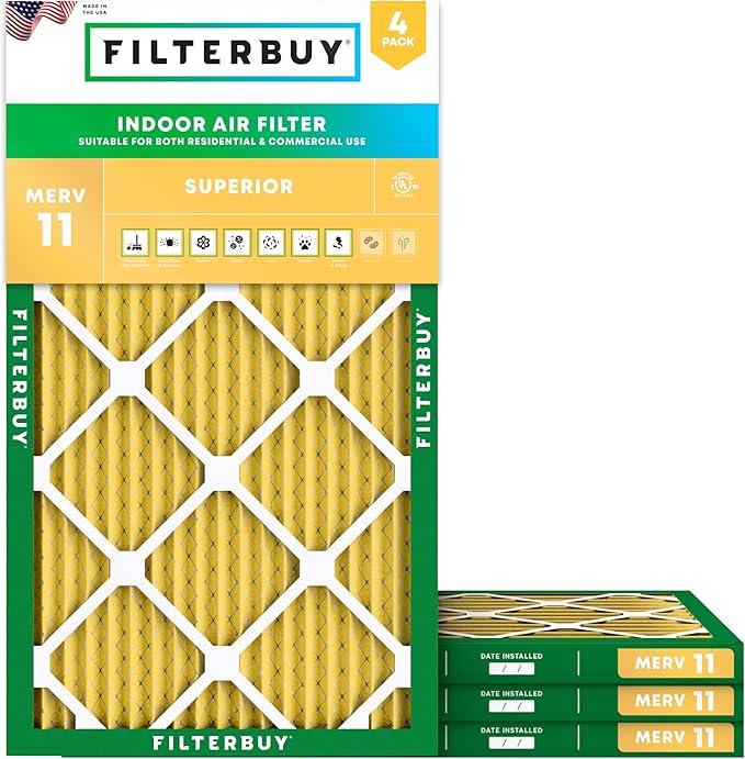 Filterbuy 8x24x1 Air Filter MERV 11 Superior Pet & Allergy Defense (4-Pack), Electrostatic Pleated HVAC AC Furnace Filters Replacement, Made in USA (Actual Size: 8.00 x 24.00 x 0.75)