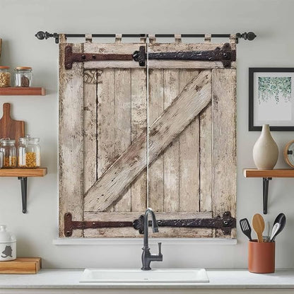 Farmhouse Wood Grain Bedroom Curtains 72 Inch Length, Window Curtains Tab Top, Vintage Country Barn Gate Brown Light Filtering Window Treatments Drapes 52"x72" 2 Panel