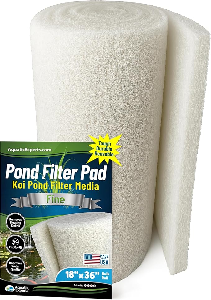Aquatic Experts Classic Koi Pond Filter Pad FINE - White Bulk Roll Pond Filter Media, Ultra-Durable Pond Filters for Outdoor Ponds, Reusable Fish Pond Filter Material, USA, (18" x 36", Fine (White))