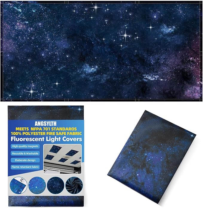 Fluorescent Light Covers - Classroom Covers for Ceiling Lights, 1 PCS 4 x 2 Feet Magnetic Light Filters, Classroom, Office Decor (Starry Sky)