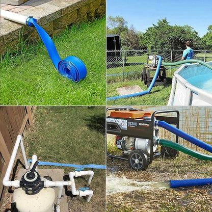 3” Diameter x 100' Blue Backwash Hose for Swimming Pools, Heavy Duty Discharge Hose Reinforced Pool Drain Hose, PVC Lay-Flat Draining Hoses Ideal for Water Transferring