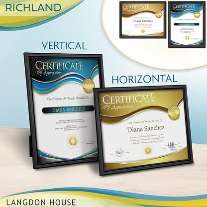 Langdon House 8.5x11 Certificate Frames Set (Black, 6 Pack) Distinguished Edging for Classic Style, Richland Collection