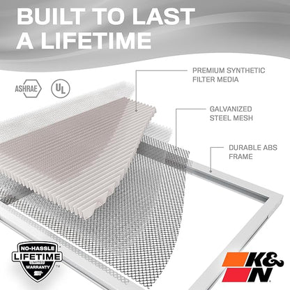 K&N 12X20X1 HVAC Furnace Air Filter, Lasts a Lifetime, Washable, Merv 8, the Last HVAC Filter You Will Ever Buy, Breathe Safely at Home or in the Office, HVC-8-11220