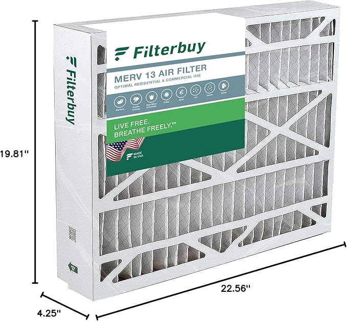 Filterbuy 20x23x5 Air Filter MERV 13 Optimal Smoke & Allergy Defense (1-Pack), Pleated HVAC AC Furnace Filters for Bryant, Carrier, BDP, Day & Night, and Payne (Actual Size: 19.81 x 22.56 x 4.25)