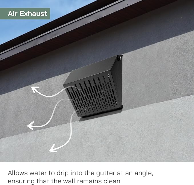 Vent Systems 4" Inch Exhaust Vent Cover with Rubber Gasket - Graphite Black Galvanized Steel - Robust Weatherproof Outdoor Air Exhaust Box - Duct or Surface Mounting - Rain and Snow Protection