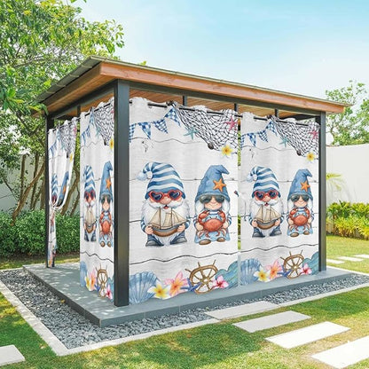 Ocean Gnome Outdoor Curtains for Patio Summer Marine Plumeria Shell Wooden Waterproof Outside Curtains with Grommet Top Weatherproof Curtain for Cabana Pergola Gazebo, 2 Pack, 54" W x 108" L
