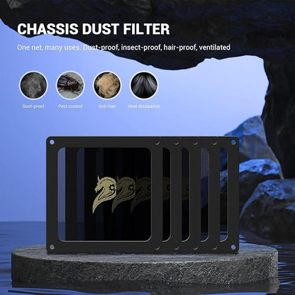 Dust Filter PC 90mm for Computer Cooler/PSU/Routers PVC 50 Mesh, Magnetic Frame PC Fan Dust Mesh Cooler Filter Dustproof Computer Fan Grills (PVC, Gentleman, 90 * 90mm, 5pcs, Black)