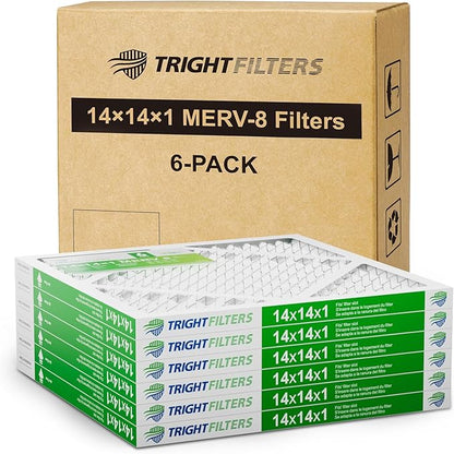 14x14x1 Air Filter 6 Pack, Durable MERV 8 Pleated Home HVAC AC Furnace Filters, Lightweight Compact Air Conditioner Filter Replacement