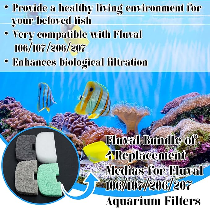 26 Pcs Canister Filter Maintenance Kit Compatible with Fluval 106/107/206/207, Quick-Clear Water Polishing Pad, Ammonia/Phosphate/Nitrite Remover Pads, Silicone Lube