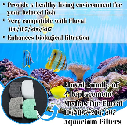 26 Pcs Canister Filter Maintenance Kit Compatible with Fluval 106/107/206/207, Quick-Clear Water Polishing Pad, Ammonia/Phosphate/Nitrite Remover Pads, Silicone Lube