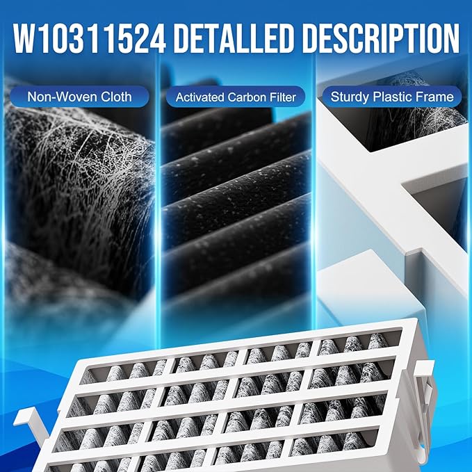 W10311524 AIR1 Refrigerator Air Filter Cartridge Replacement for Whirlpool Kenmore Refrigerator Compatible with Fresh Flow Refrigerator Air Filter, White, 4 Pack by Funmit
