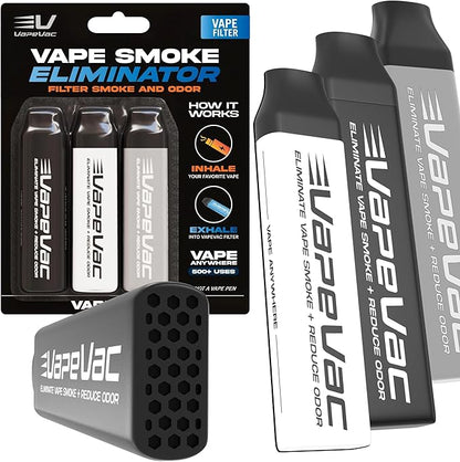 VapeVac (Registered AMZ Brand) – Pocket Sized Personal Air Filter for Discreet Output Reduction | Minimizes Odor, Keeps Air Fresh | Not an Emission Device – 500+ Uses (3-Pack)