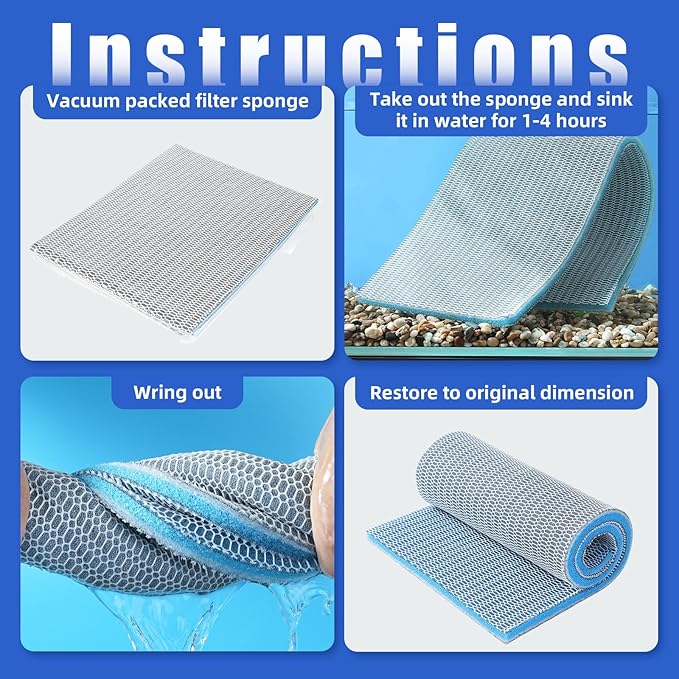 AQUANEAT Aquarium Filter Sponge 8-Layer Filter Media Pad, Cut-to-Size Foam Floss for Fish Tank Sump Pond (28" x 11" x 0.6")