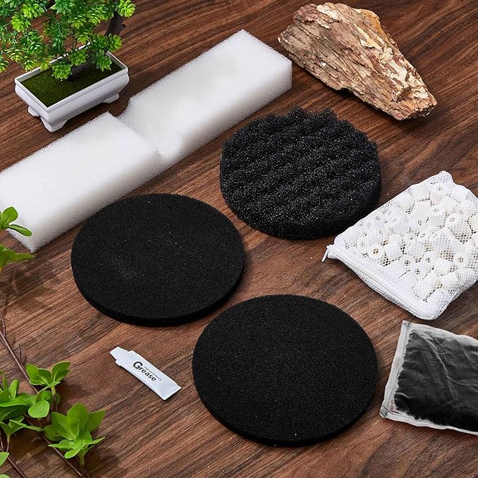 12 Pcs Aquarium Filter Media Kit Compatible with Fluval Fx4/fx5/fx6 Filter, Including Bio Sponge Pads, Carbon Foam Pad, Bio Sponge Block, Activated Carbon, Ceramic Rings, Silicone Lube