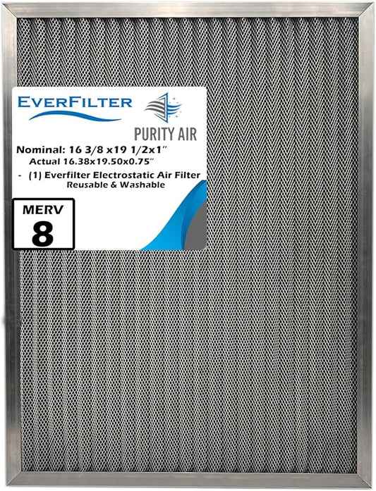 16 3/8x19 1/2x1 Electro-static Air Filter (1-Ct) AC Furnace Filter, Reusable & Washable 4-Stage Electrostatic Filter for Residential and Commerical HVAC (Actual Size: 16.38 x 19.5 x 0.75")