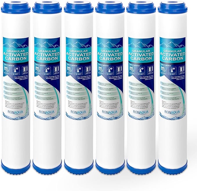 Standard Whole House Coconut Shell Granular Activated Carbon Water Filter 20” x 2.5” Fits 20” x 2.5” Housings. Remove Chlorine and Bad Odor. Compatible with EP-20, HX-CB-25-2010, F3WCB32 Pack of 6