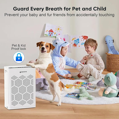 DAYETTE Air Purifiers for Home Large Room Up to 2400 Ft² with Washable Pre-Filter, H14 HEPA Air Filter, Air Quality Monitor, Pet Mode Sleep Mode for Allergies, Pet Hair in Bedroom, Living Room, Office
