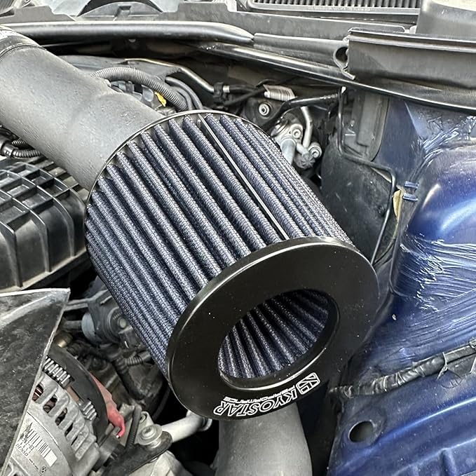 KYOSTAR Universal 3.5" (89mm) High-Flow Air Filter, Reusable Cone Cold Air Intake, High Performance Washable Clamp-On Car High Flow Air Kit, Flange Diameter: 3.5 Inch, Filter Height: 6.1 Inch, Black