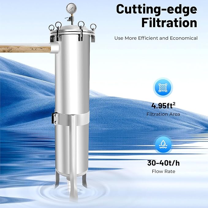 2" NPT Fluid Filter, 304 Stainless Steel - 2 Bag Filter Housing, 150PSL High Pressure Filtration System, 40t/h High Pressure Filter Available for Whole House