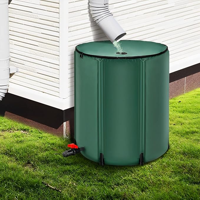 Goplus 53 Gallon Collapsible Rain Barrel, Portable Rain Barrels to Collect Rainwater from Gutter, Rainwater Collection System, Water Storage Tank Catcher Container with Filter Spigot