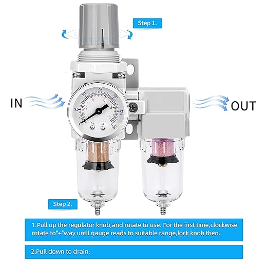 NANPU 1/4" NPT Air Dryer System - 5 Micron Particulate Filter, 0.5 Micron Coalescing Filter & Air Pressure Regulator, Water Trap Separator - Semi-Auto Drain,0-150 psi Gauge, Poly Bowl, Metal Bracket