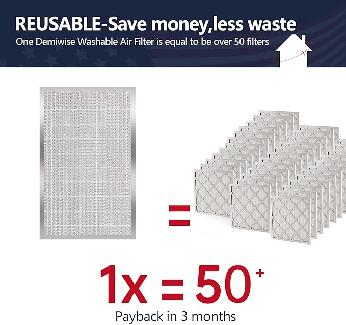 12x20x1 (Actual Size:11.75x19.75x0.86）Lifetime Electrostatic Air Filter, MERV 8 Washable Aluminum AC/HVAC Furnace Filter, Reusable Permanent Air Filter, Easy to Clean, Healthier Home/Office