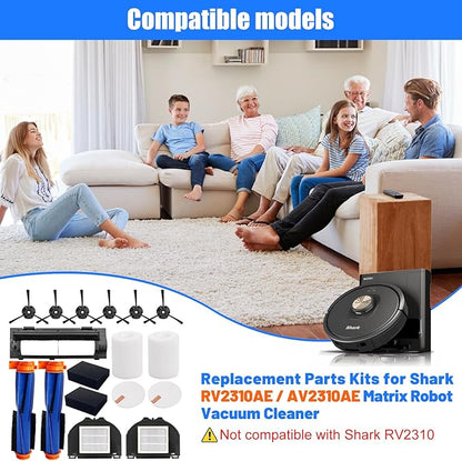 RV2310AE Replacement Parts for Shark AV2310AE/RV2320S/RV2300S/UR2360S Matrix Robot Vacuum 2 Roller Brushes, 6 Side Brushes, 2 HEPA Filters, 2 Foam & 2 Sponge Filters, 1 Main Brush Cover-15 Pack
