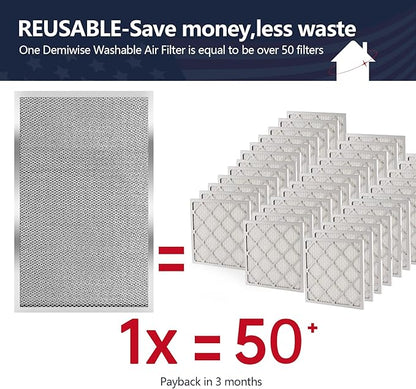 16x25x1 Electrostatic Air Filter, MERV 8 Reusable Aluminum AC/HVAC Furnace Filters, Washable Permanent Air Filter, Lasts a Lifetime, Easy to Clean (Actual Size:15.50x24.65x0.82)