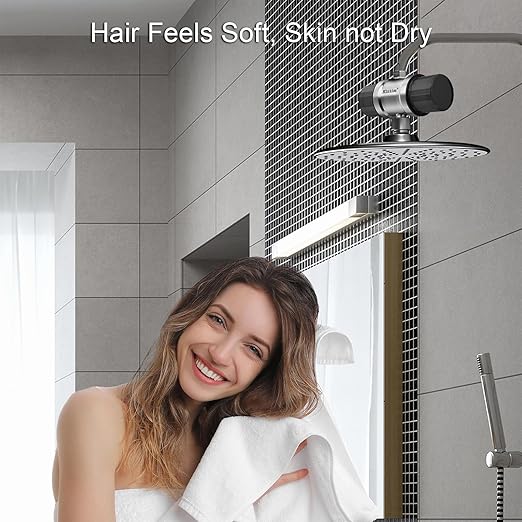 High Flow Shower Filter for Sensitive Skin and Hair with Metal Threads, Anti-Clogging Shower Head Filter, Reduces Chlorine, Scale, Chloramine, Sediments, and Odor