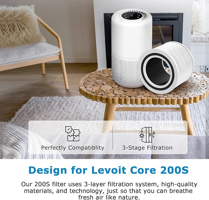 Core 200S-P Replacement Filter Compatible with LEVOIT Core 200S Smart WiFi Air PuriFier, Core 200S-RF Air Filter, 2 Pack