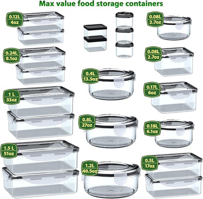 44 Pcs Food Storage Containers with Lids Airtight- (22 Stackable Boxes-22 Lids) Plastic Meal Prep Container for Pantry Kitchen Organization, Microwave, Dishwasher, Freezer Safe -100% Leak Proof