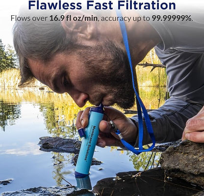 Membrane Solutions Squeezable Water Filtration System, Survival Water Purifier Kit, Portable Backpacking Gear Including Water Filter Straw and 23oz Collapsible Bottle for Hiking Camping Travel(4+4)