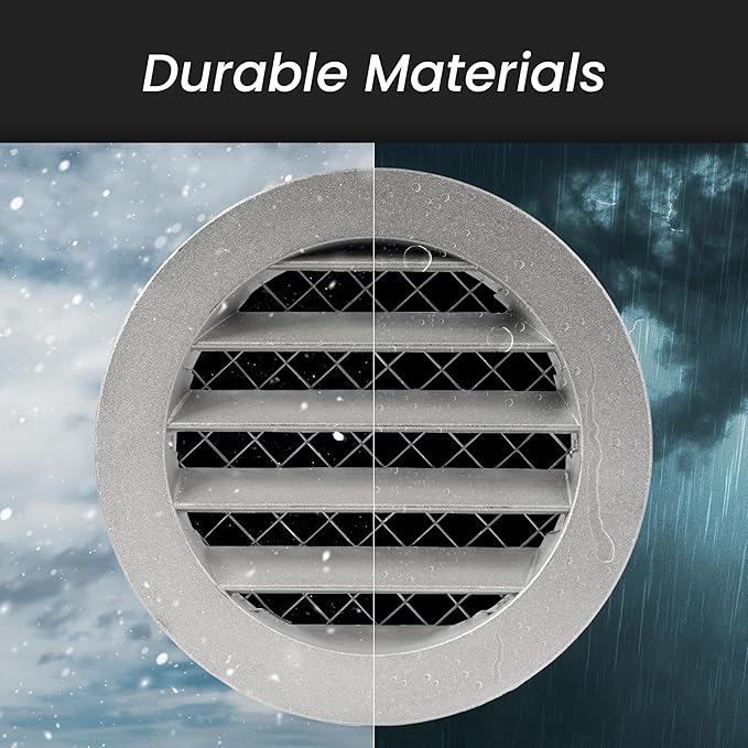 4" Brown Vent Cover - Aluminum - Industrial Round Air Vent Louver - Metal Soffit Vent with Screen - Mesh - Round Vent Grille for House Or Garage Wall