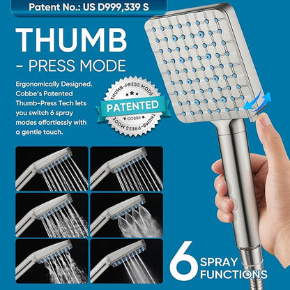 Cobbe Filtered Shower Head with Handheld, High Pressure 6 Spray Mode Showerhead with Filters, Water Softener Filters Beads for Hard Water - Remove Chlorine - Reduces Dry Itchy Skin, Brushed Nickel