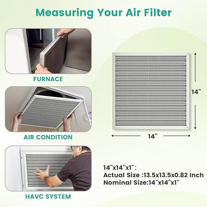 14x14x1 Reusable Air Filter, Washable, Electrostatic HVAC AC Furnace Filter, Merv 8, Lasts a Lifetime, Breathe Safe at Home or in the Office (Actual Size:13.5x13.5x0.82 Inch)