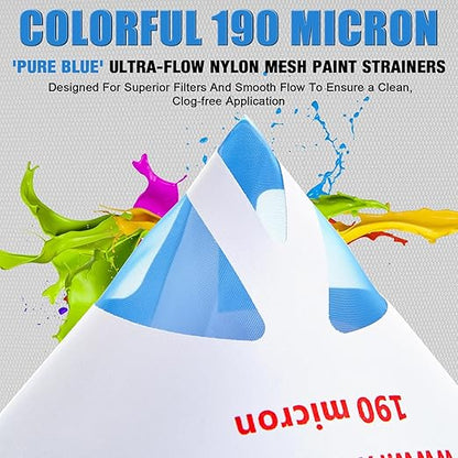 50 Pack of Premium Paint Strainers with 190 Micron Fine Mesh Filters - 3D Printing Ultra-Flow Blue Nylon Cone Strainers for Paint and Fluid Filtration