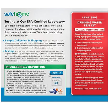 Safe Home® Lead in Drinking Water Test Kit – 2 Samples Tested at our EPA Certified Lab – Home Inspections, Mortgage Loans, Real Estate Transactions – Detection to 1ppb