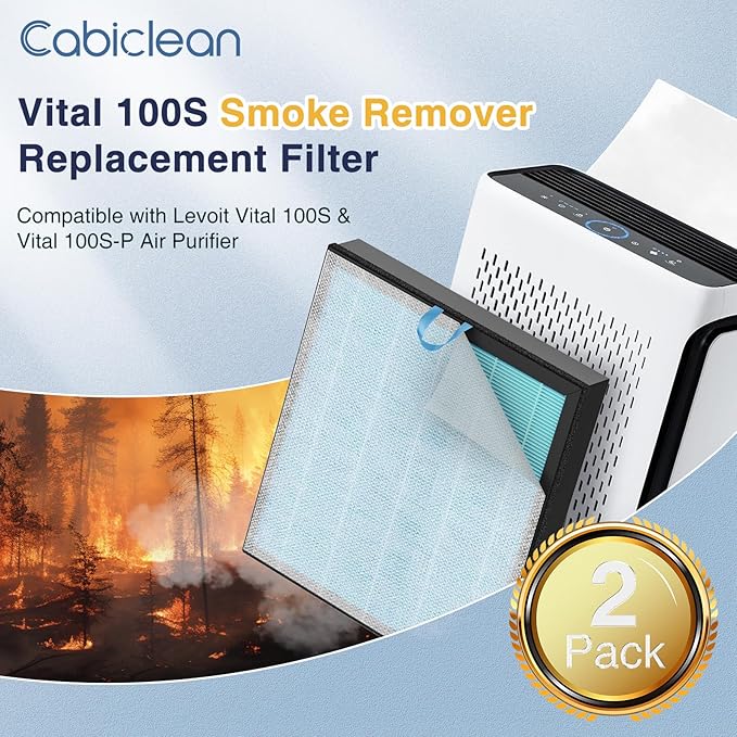 Vital 100S-P Smoke Remover Replacement Filter Compatible with LEVOIT Vital 100S and 100S-P Air Purifier, 4-in-1 Smoke Remover Filter for Vital 100S-RF-SR, 2 Pack, Blue