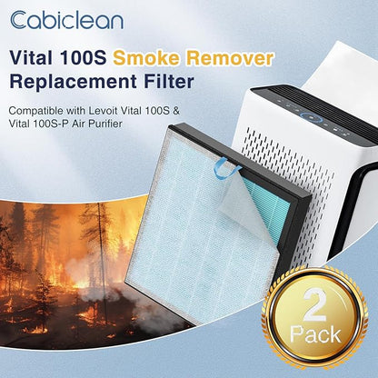 Vital 100S-P Smoke Remover Replacement Filter Compatible with LEVOIT Vital 100S and 100S-P Air Purifier, 4-in-1 Smoke Remover Filter for Vital 100S-RF-SR, 2 Pack, Blue
