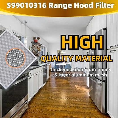 99010316 Range Hood Grease Filter - 11 1/4" x 11 3/4" Kitchen Mesh Hood Vent Filter, Replaceable Range Hood Filter for WA65AF, NTK7450000, 990721400, 990721400A (2 Pack)