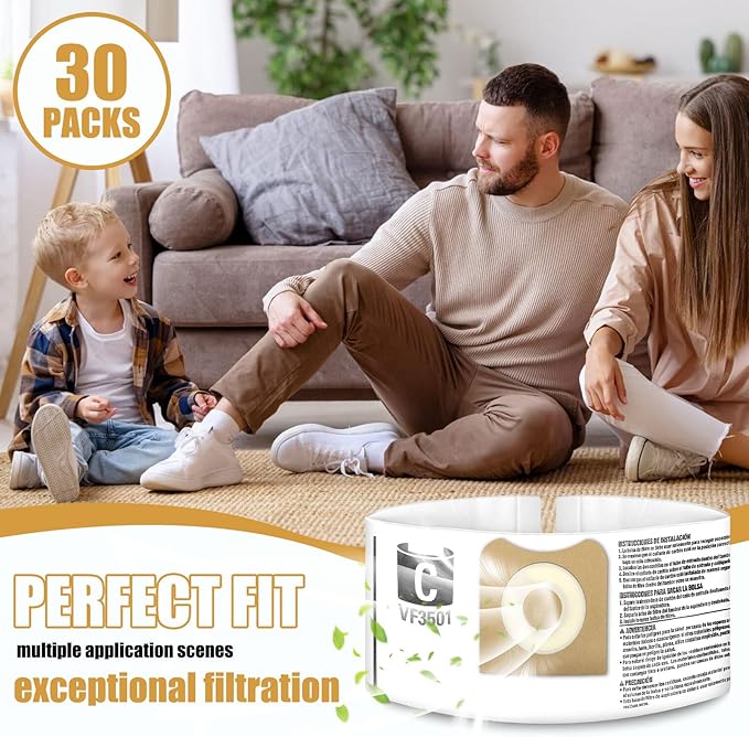 30 Pack VF3501 Vacuum Cleaner Bags Fit for Rigid Shop Vac Bags 4 Gallon Size c, compatible with 3-4.5 Gallon Wet/Dry Vacuums | Dust Collection Filter Bags Replace Part (30 Pack)