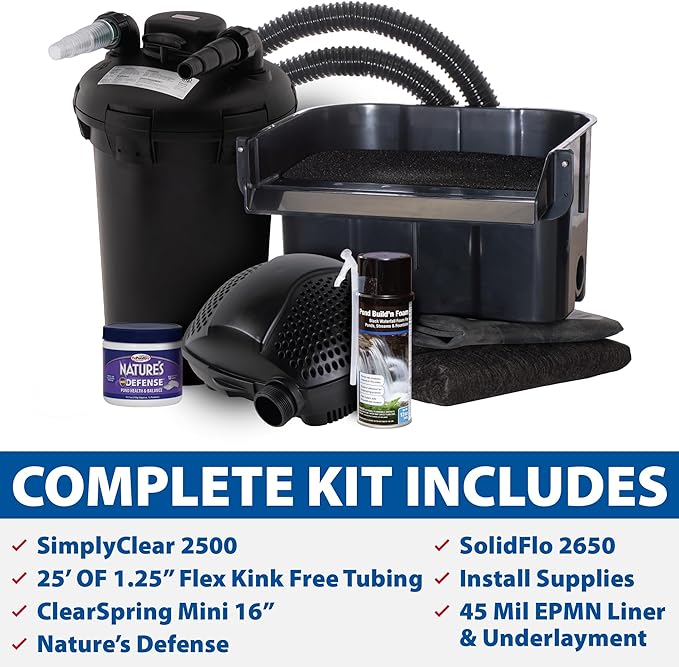 The Pond Guy AllClear Ecosystem Kit – Complete DIY Fishpond with Liner, Pump, UV Filter & Waterfall (1,000-2,000 Gallons) 8' x 11'