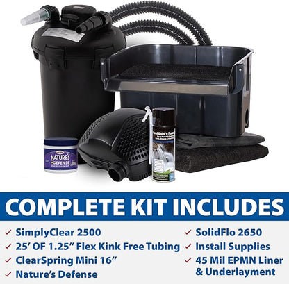The Pond Guy AllClear Ecosystem Kit – Complete DIY Fishpond with Liner, Pump, UV Filter & Waterfall (1,000-2,000 Gallons) 8' x 11'