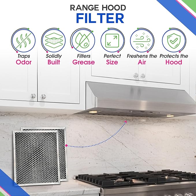 Stove Hood Vent Filter 10.5" x 8.8" 41F 97007696 Fit's Nutone & Broan Range Hood Filter Replacement for Ductless Exhaust Fan - Mesh Screen Filters Grease & Carbon Freshens Kitchen Oven Air (2-Pack)