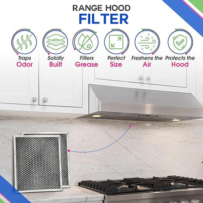 Stove Hood Vent Filter 10.5" x 8.8" 41F 97007696 Fit's Nutone & Broan Range Hood Filter Replacement for Ductless Exhaust Fan - Mesh Screen Filters Grease & Carbon Freshens Kitchen Oven Air (2-Pack)