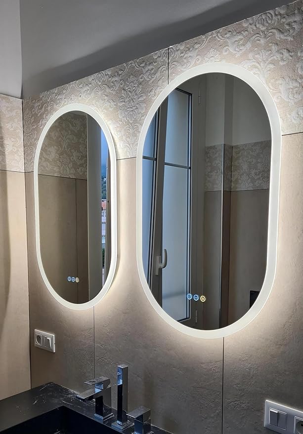 LUVODI Smart LED Bathroom Mirror: 35”x24” Large Wall Mounted Oval Vanity Mirror Dimmable Lighted Makeup Mirror with Backlit Memory Function