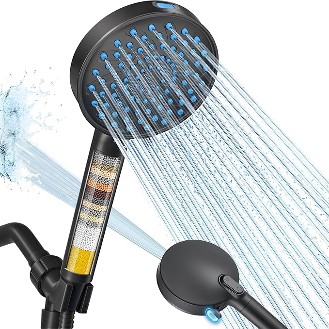 Cobbe Filtered Shower Head with Handheld, High Pressure 7-mode Showerhead with Filters for Hard Water - Remove Chlorine - Reduces Dry Itchy Skin, Patented Paddle Shift Design, Black