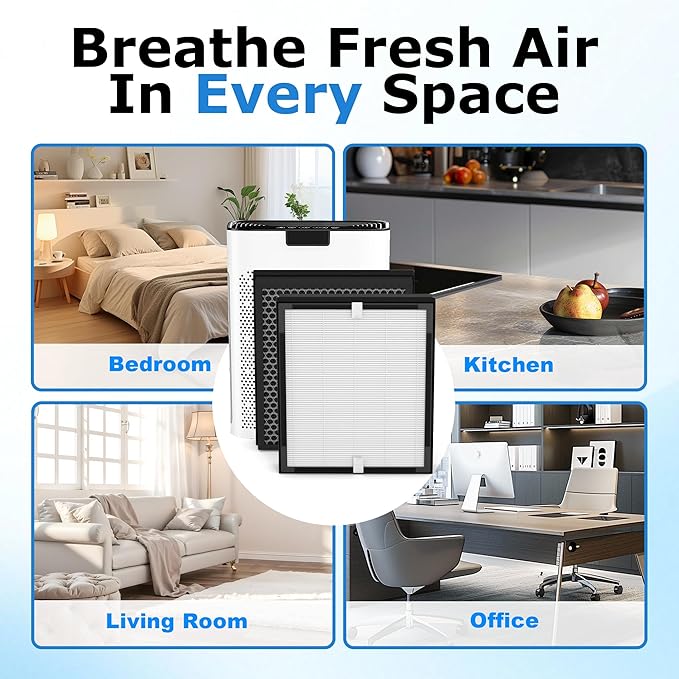 3 Pack KJ190L Filter Replacement Compatible with MOOKA KJ190L Air Purifier for Large Room, 3 Stage Filtration for Pollen Dust, 3 High-Efficiency Filters & 6 Washable PreFilters
